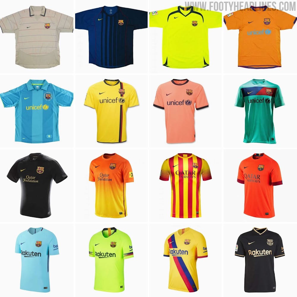 Fc barcelona jerseys over top the years